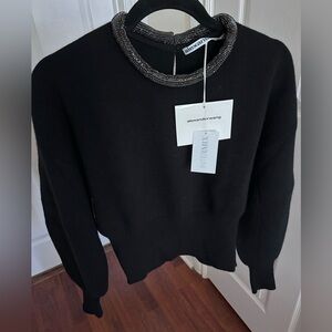 NWT Alexander Wang Pullover w/ Crystal Embellishment Tubular Necklace Sweater S